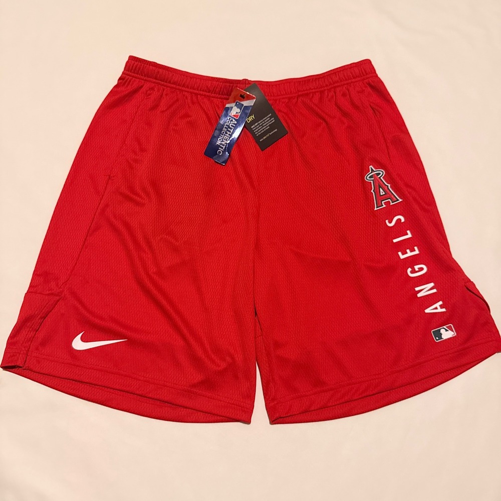 Nike Shorts Mens XL Red Los Angeles Angels MLB Authentic Collection Dri-FIT